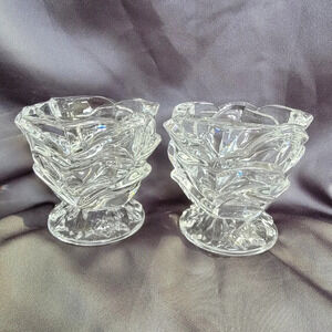 Pair Set Of 2 Lead Crystal Votive Candle Holders Flower Ruffle Elegant Formal 3"